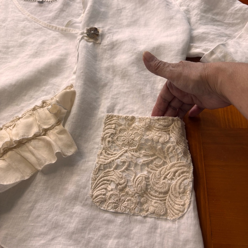 4 Love And Liberty Johnny Was Linen Crochet Embroidered Wrap Style Top Size M - Picture 10 of 16